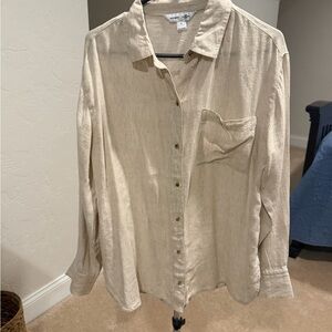 Old Navy Women's Light Tan Linen Button Down Shirt